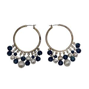 Classy Blue and White Pearl Hoop Earrings for Women